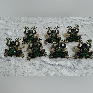 Green jeweled frog napkin rings set of 7